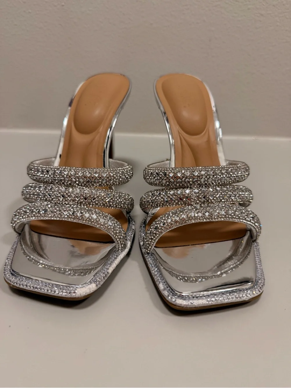 INC International Concepts Silver Crystal Multi-Strap Slide Heels